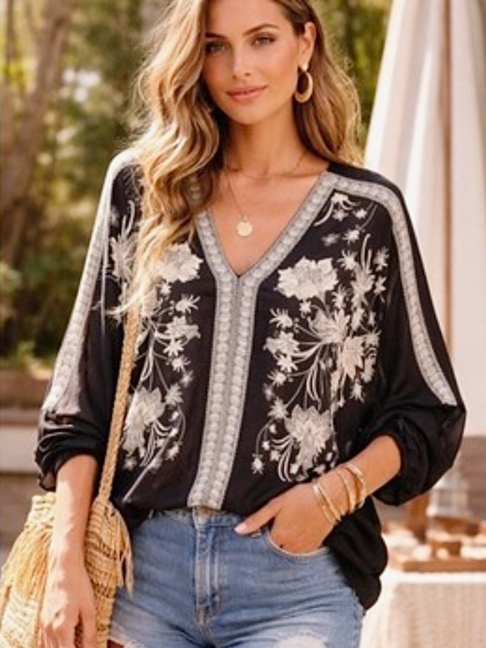 Rose & Olive black and cream blouse